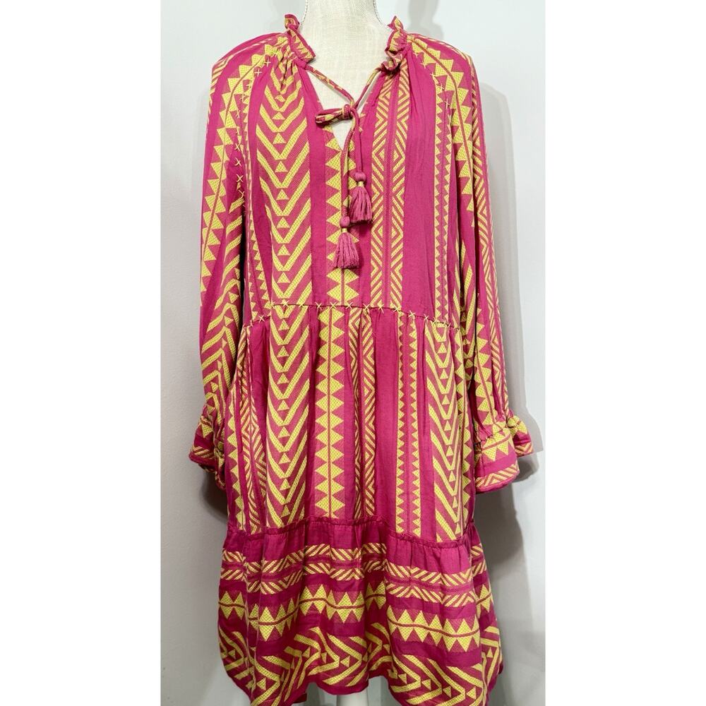 Maeve Anthropologie Dominique Tunic Pink Dress Boho Tribal Knee Festival MEDIUM